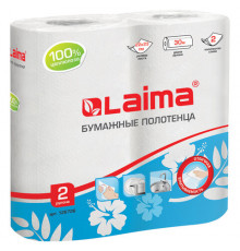 Полотенца бумажные бытовые, спайка 2 шт., 2-х слойные, (2х30 м), LAIMA, 22х23 см, белые, 128726