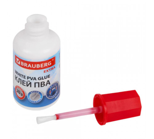 Клей ПВА УСИЛЕННЫЙ 20 г с кисточкой (бумага, фотографии, картон, дерево), BRAUBERG Extra, 272998