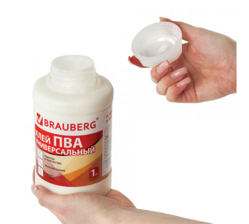 Клей ПВА BRAUBERG, 1 кг, универсальный (бумага, картон, дерево), 600983