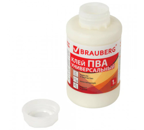 Клей ПВА BRAUBERG, 1 кг, универсальный (бумага, картон, дерево), 600983