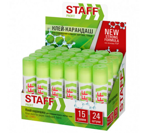 Клей-карандаш УСИЛЕННЫЙ STAFF Profit, 15 г, PVP-основа, 228661