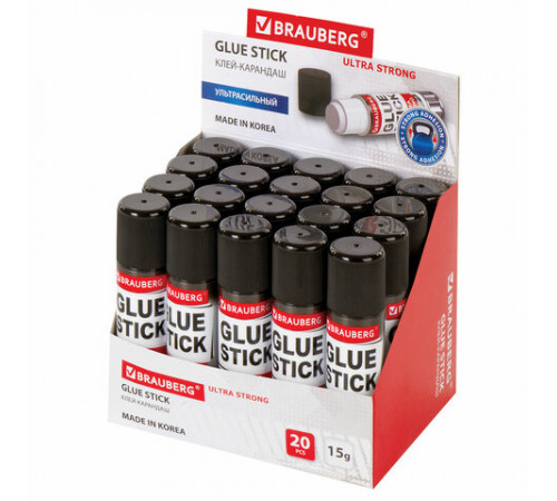 Клей-карандаш BRAUBERG ULTRA STRONG, УСИЛЕННАЯ ФОРМУЛА, 15 г, ЮЖНАЯ КОРЕЯ, 229545