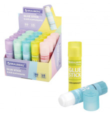 Клей-карандаш в пастельном корпусе BRAUBERG PASTEL, 15 г, PVP-основа, ассорти, 271249