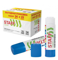 Клей-карандаш 25 г, ВЫГОДНАЯ УПАКОВКА, КОМПЛЕКТ 24 ШТУКИ, STAFF EVERYDAY, 273018