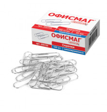Скрепки ОФИСМАГ, 33 мм, никелированные, 100 шт., в картонной коробке, 225153