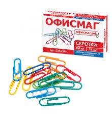 Скрепки ОФИСМАГ, 28 мм, цветные, 100 шт., в картонной коробке, Россия, 225210