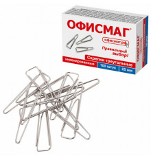 Скрепки ОФИСМАГ, 25 мм, никелированные, треугольные, 100 шт., в картонной коробке, 270441