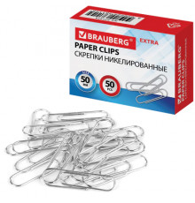 Скрепки большие EXTRA BRAUBERG 50 мм никелированные 50 штук, 271314
