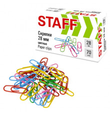 Скрепки STAFF 28 мм, цветные, 70 штук, 271708