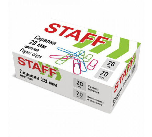Скрепки STAFF 28 мм, цветные, 70 штук, 271708