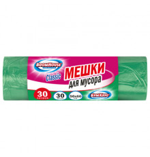 Мешки для мусора 30 л, зеленые, в рулоне 30 штук, ПНД 10 мкм, 50x60 см, серия 