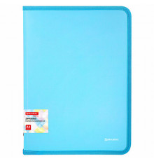 Папка объемная на молнии пластиковая BRAUBERG PASTEL, А4, 330х240 мм, 600 мкм, цвет аквамарин, 271970