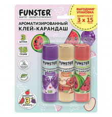 Клей-карандаш ароматизированный FUNSTER (ФАНСТЕР), яблоко, арбуз, виноград, 15 г, ВЫГОДНАЯ УПАКОВКА, 3 штуки на блистере, 274270