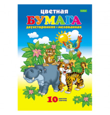 Цветная бумага А4 2-сторонняя мелованная, 10 листов, 10 цветов, на скобе, HATBER ECO, 210х295 мм, 